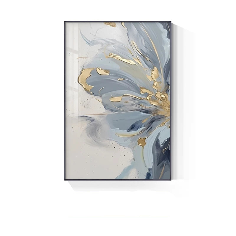 Light Luxury Blue Golden Floral Wall Art Fine Art Canvas Prints - Modern Botanical Pictures For Living Room Dining Room Art For Contemporary Home Decor