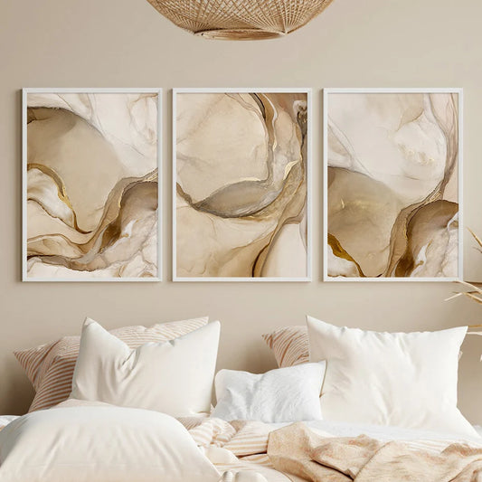 Modern Abstract Beige Brown Marble Print Wall Art Fine Art Canvas Prints - Artwork For Bohemian Style Living Room Bedroom Art For Modern Home Decor