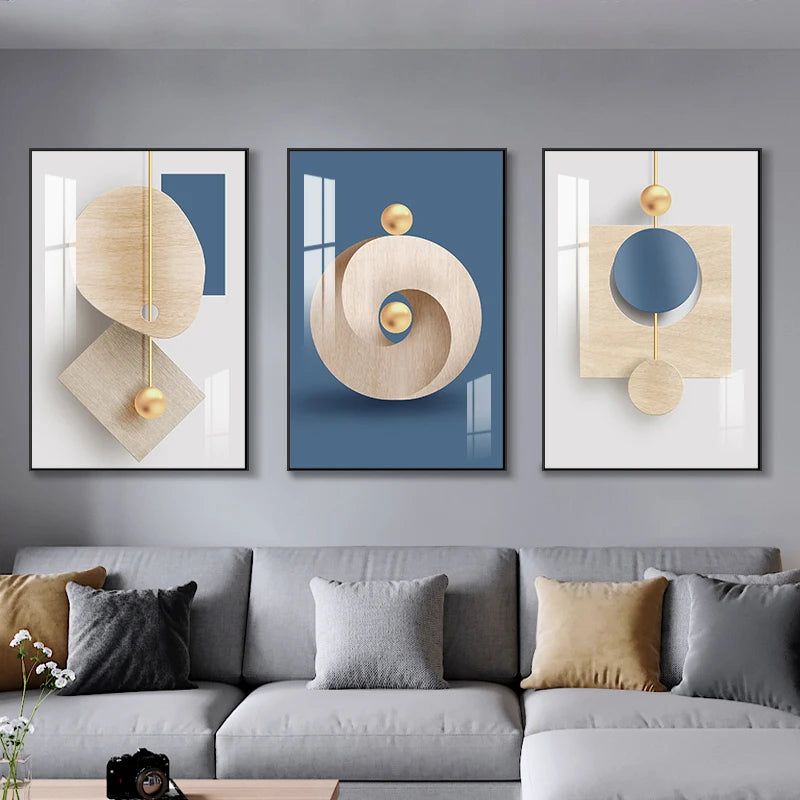 Set of 3Pcs Modern Aesthetics Abstract Geometry Wall Art Fine Art Canvas Prints - Triptych Artworks For Contemporary Apartment Living Room Bedroom Art Decor