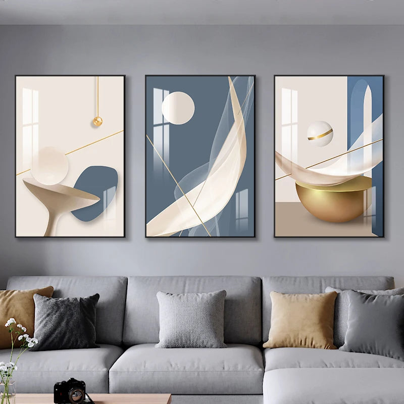 Set of 3Pcs Modern Aesthetics Abstract Geometry Wall Art Fine Art Canvas Prints - Triptych Artworks For Contemporary Apartment Living Room Bedroom Art Decor