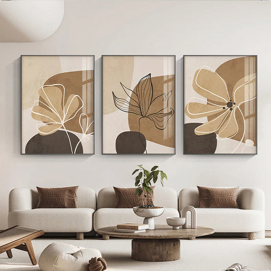 Simple Nordic Floral Abstract Wall Art Fine Art Canvas Prints - Modern Botanical Pictures For Bedroom Living Room Dining Room Art For Contemporary Interiors