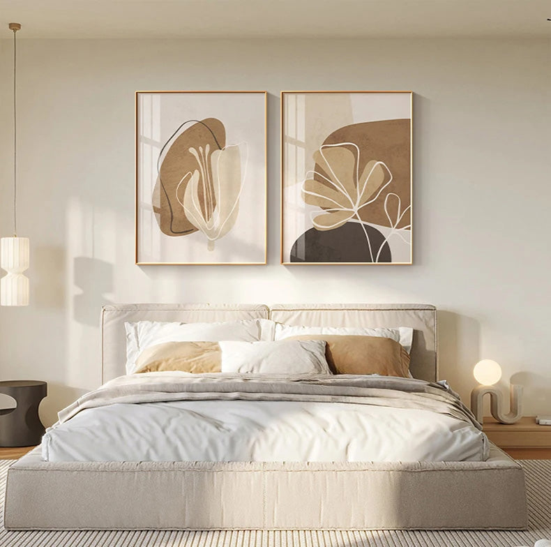 Simple Nordic Floral Abstract Wall Art Fine Art Canvas Prints - Modern Botanical Pictures For Bedroom Living Room Dining Room Art For Contemporary Interiors