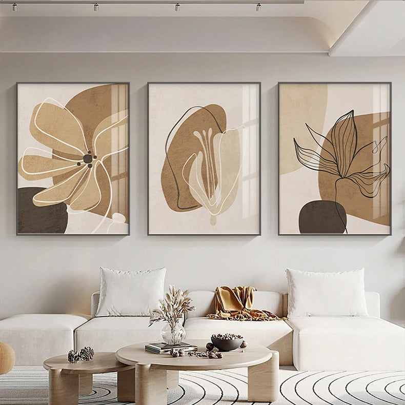 Simple Nordic Floral Abstract Wall Art Fine Art Canvas Prints - Modern Botanical Pictures For Bedroom Living Room Dining Room Art For Contemporary Interiors