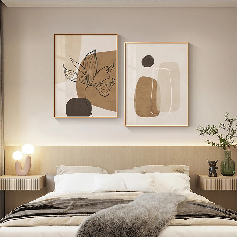Simple Nordic Floral Abstract Wall Art Fine Art Canvas Prints - Modern Botanical Pictures For Bedroom Living Room Dining Room Art For Contemporary Interiors