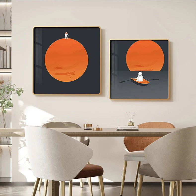 Space Mars Astronaut Cute Kid's Room Wall Art Fine Art Canvas Prints - Colorful Modern Retro Art For Office Meeting Room Inspirational Art For Contemporary Interiors