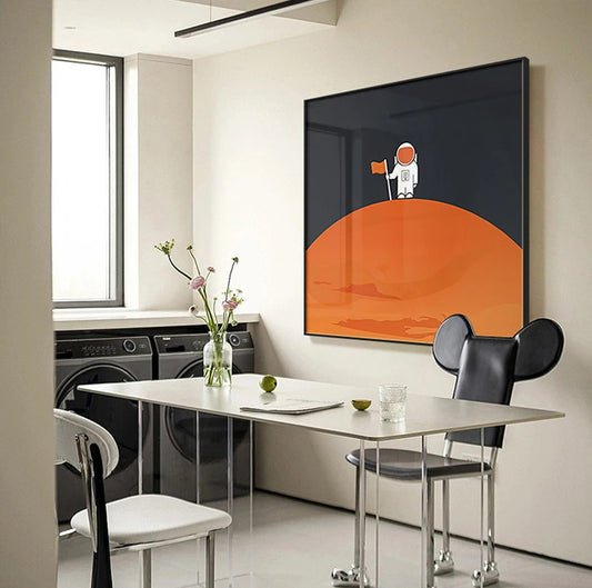 Space Mars Astronaut Cute Kid's Room Wall Art Fine Art Canvas Prints - Colorful Modern Retro Art For Office Meeting Room Inspirational Art For Contemporary Interiors