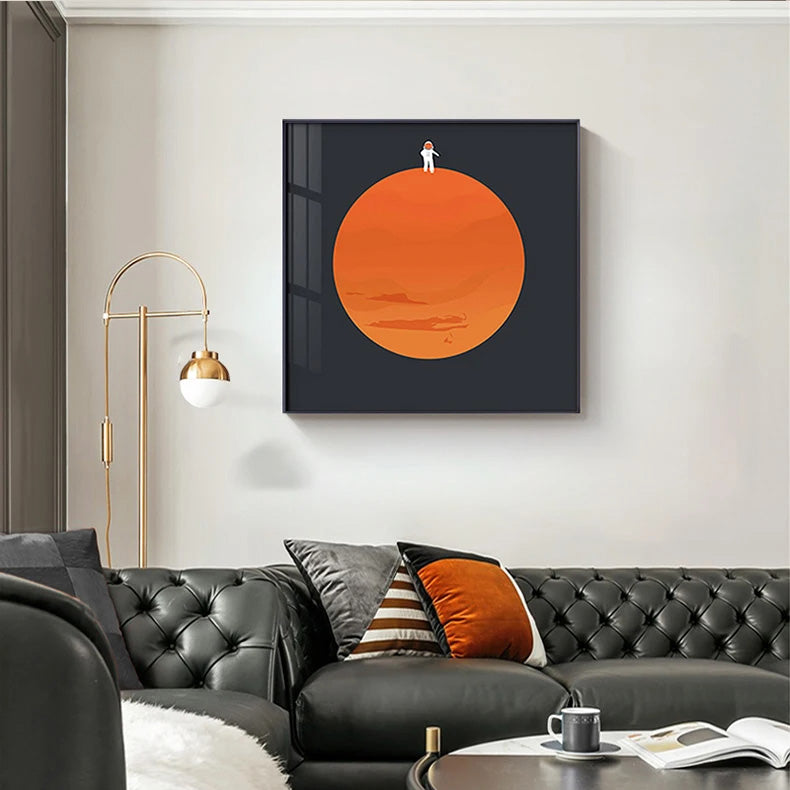 Space Mars Astronaut Cute Kid's Room Wall Art Fine Art Canvas Prints - Colorful Modern Retro Art For Office Meeting Room Inspirational Art For Contemporary Interiors