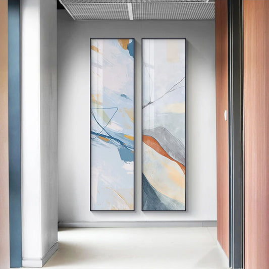 Subtle Shades Of Pastel Pink Terracotta Abstract Wall Art Fine Art Canvas Prints - Tall Vertical Format Pictures For Foyer Reception Room Entranceway Art for Modern interiors