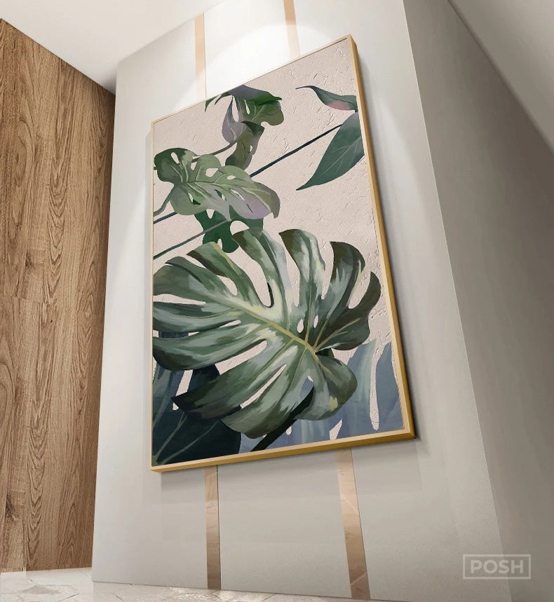 Tropical Green Leaves Wall Art Fine Art Canvas Prints - Modern Botanical Pictures For Living Room Dining Room Monstera Posters For Contemporary Scandi Home Decor