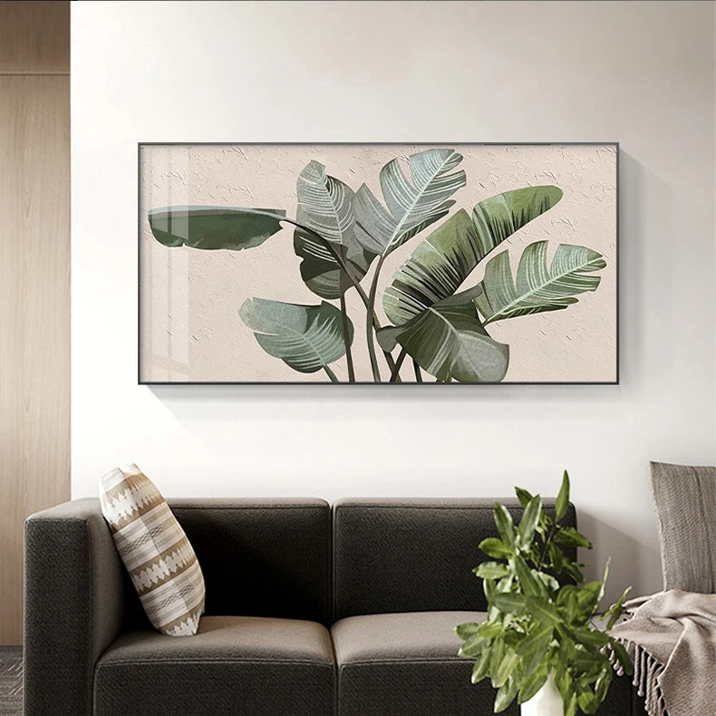 Tropical Green Leaves Wall Art Fine Art Canvas Prints - Modern Botanical Pictures For Living Room Dining Room Monstera Posters For Contemporary Scandi Home Decor
