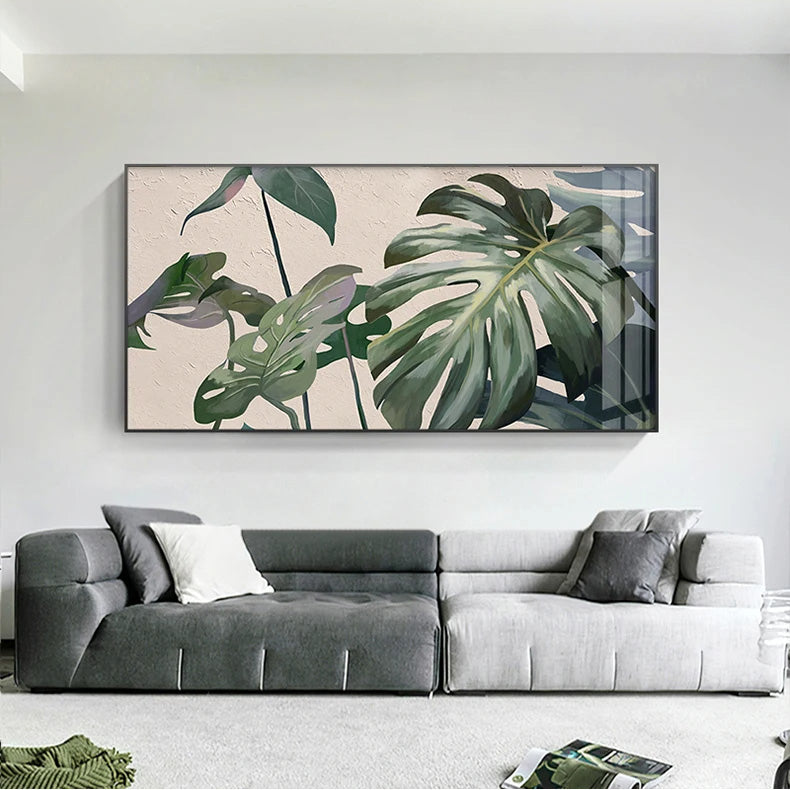Tropical Green Leaves Wall Art Fine Art Canvas Prints - Modern Botanical Pictures For Living Room Dining Room Monstera Posters For Contemporary Scandi Home Decor