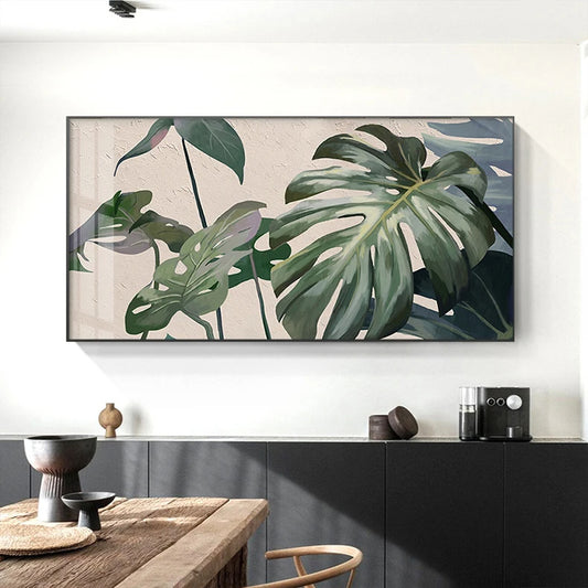 Tropical Green Leaves Wall Art Fine Art Canvas Prints - Modern Botanical Pictures For Living Room Dining Room Monstera Posters For Contemporary Scandi Home Decor