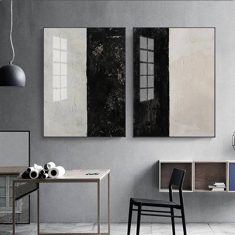 Urban Black White Minimalist Wall Art Fine Art Canvas Prints - Abstract Pictures For Modern Loft Apartment Living Room Dining Room Art For Contemporary Office Interiors