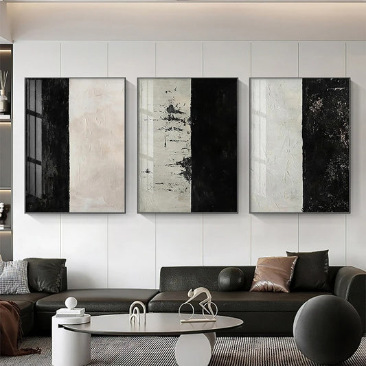 Urban Black White Minimalist Wall Art Fine Art Canvas Prints - Abstract Pictures For Modern Loft Apartment Living Room Dining Room Art For Contemporary Office Interiors