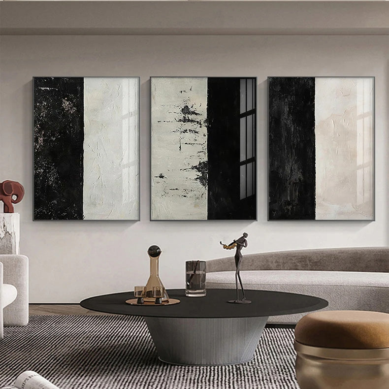 Urban Black White Minimalist Wall Art Fine Art Canvas Prints - Abstract Pictures For Modern Loft Apartment Living Room Dining Room Art For Contemporary Office Interiors
