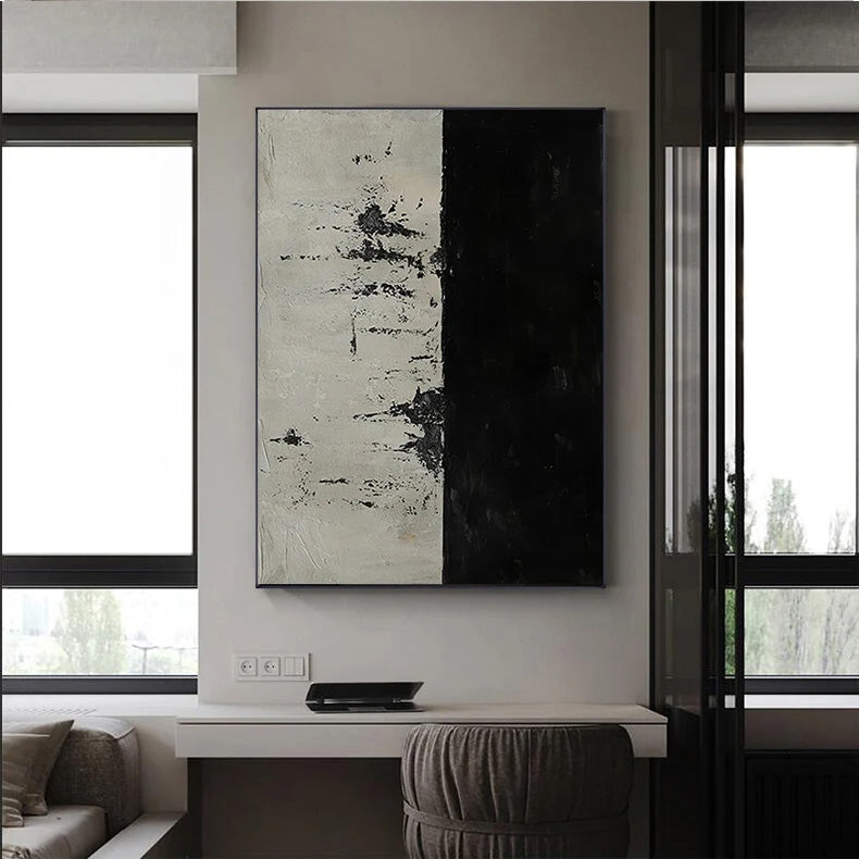 Urban Black White Minimalist Wall Art Fine Art Canvas Prints - Abstract Pictures For Modern Loft Apartment Living Room Dining Room Art For Contemporary Office Interiors