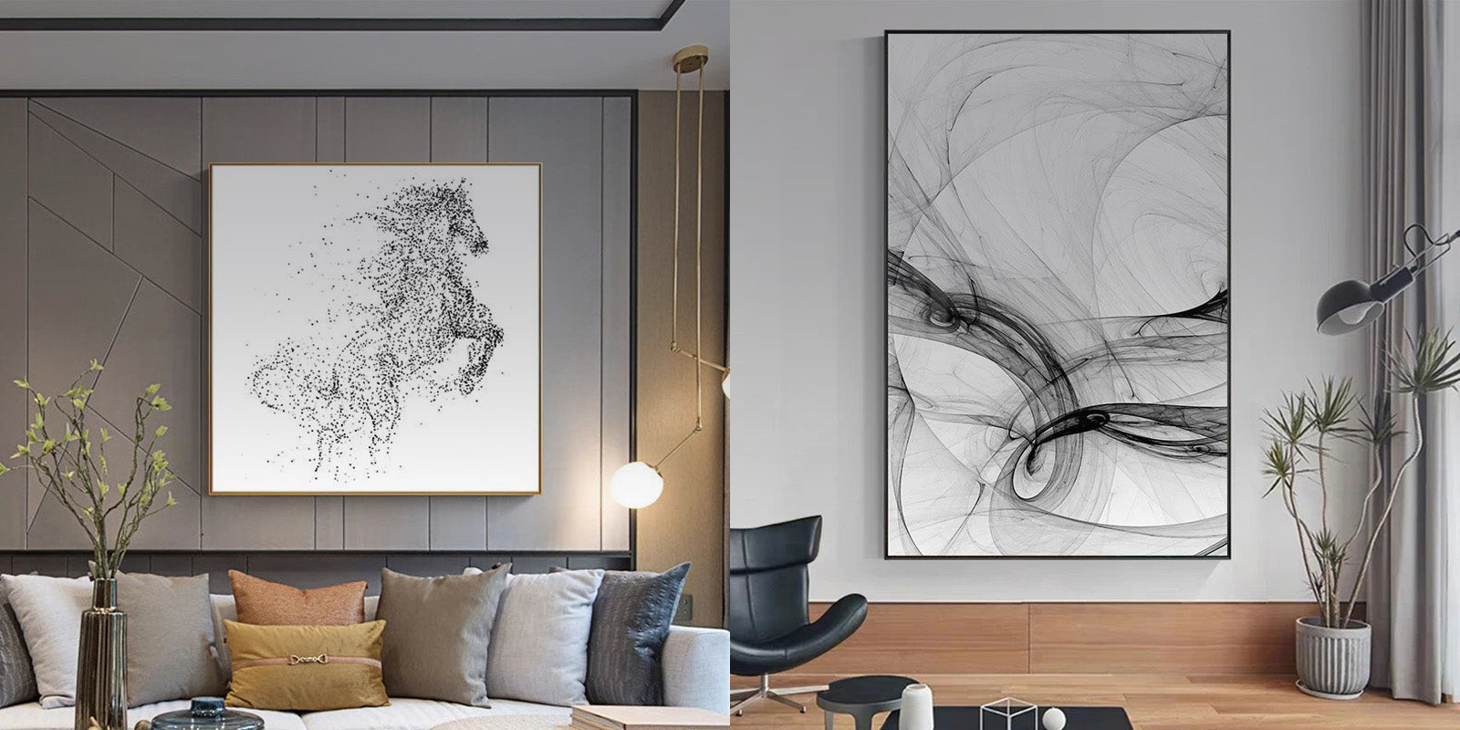 Black & White Wall Art - Luxury Modern Art for Living Room Dining Room Stylish Wall Decor For Modern Home / Office Interiors