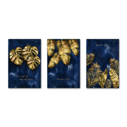 Set of 3PCs Golden Monstera Wall Art Fine Art Canvas Prints - Modern Tropical Botanical Pictures For Living Room Dining Room Art For Contemporary Interiors