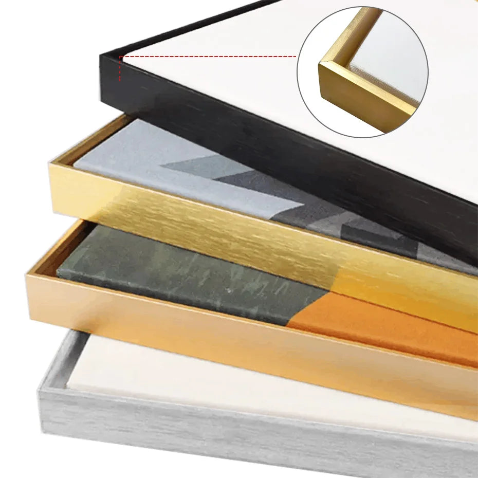 Slim Metal Bezel Floating Canvas Picture Frame Brushed Gold Silver Sizes 60x90, 50x70, 40x50cm etc DIY Framing Kit Includes Outer Metal Frame + Inner Wood Frame