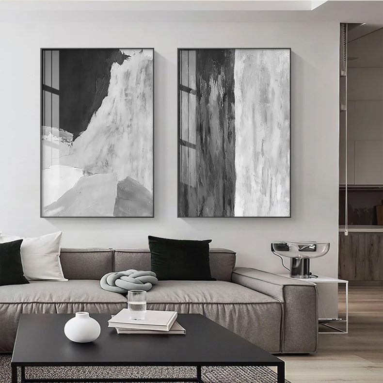 Abstract Black White Grey Wall Art Fine Art Canvas Prints - Contemporary Artworks For Modern Living Room Dining Room Home and Office Art Decor