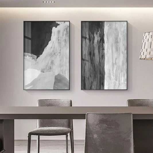Abstract Black White Grey Wall Art Fine Art Canvas Prints - Contemporary Artworks For Modern Living Room Dining Room Home and Office Art Decor