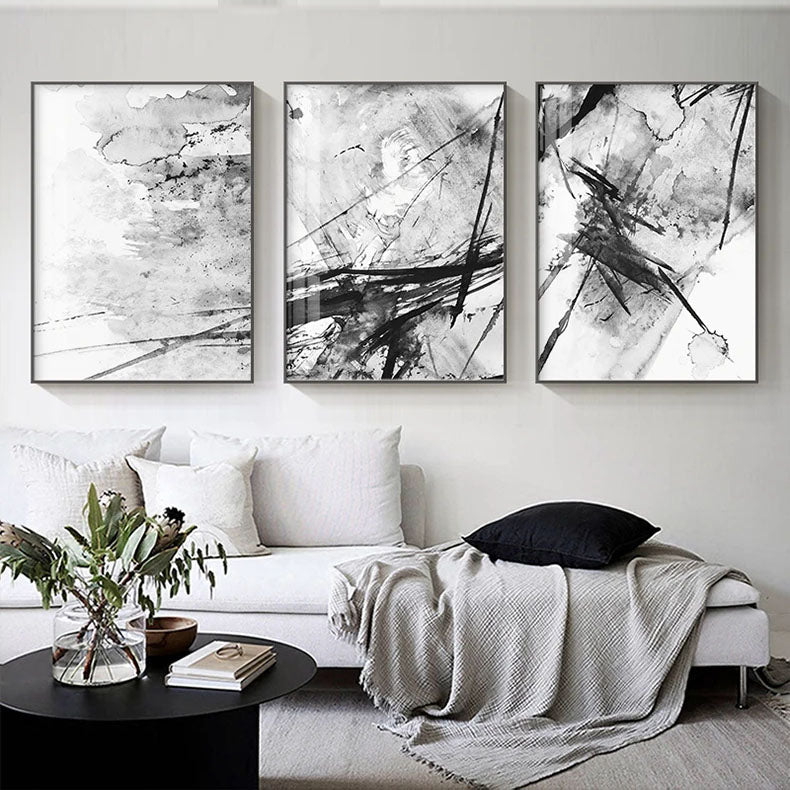 Abstract Ink Splash Black & White Wall Art Fine Art Canvas Prints - Pictures For Modern Apartment Living Room Dining Room Office Meeting Room Art For Contemporary Interiors