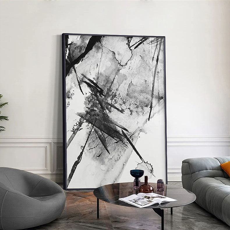 Abstract Ink Splash Black & White Wall Art Fine Art Canvas Prints - Pictures For Modern Apartment Living Room Dining Room Office Meeting Room Art For Contemporary Interiors