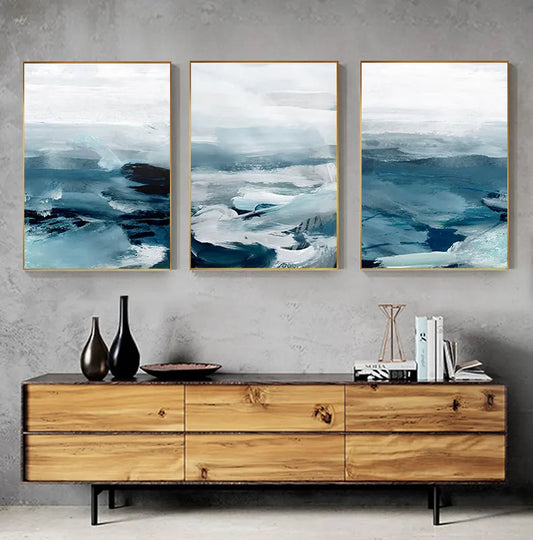 Abstract Landscape Stormy Blue Seascape Wall Art Fine Art Canvas Prints - Art For Modern Apartment Living Room Dining Room Bedroom Art For Contemporary Interiors