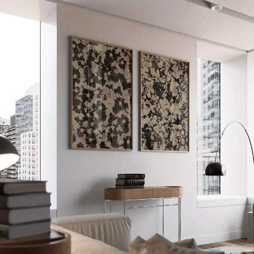 Abstract Vintage Floral Canvas Print Set – Neutral Beige & Black Organic Pattern Wall Art for Living Room, Bedroom & Scandinavian Home Décor