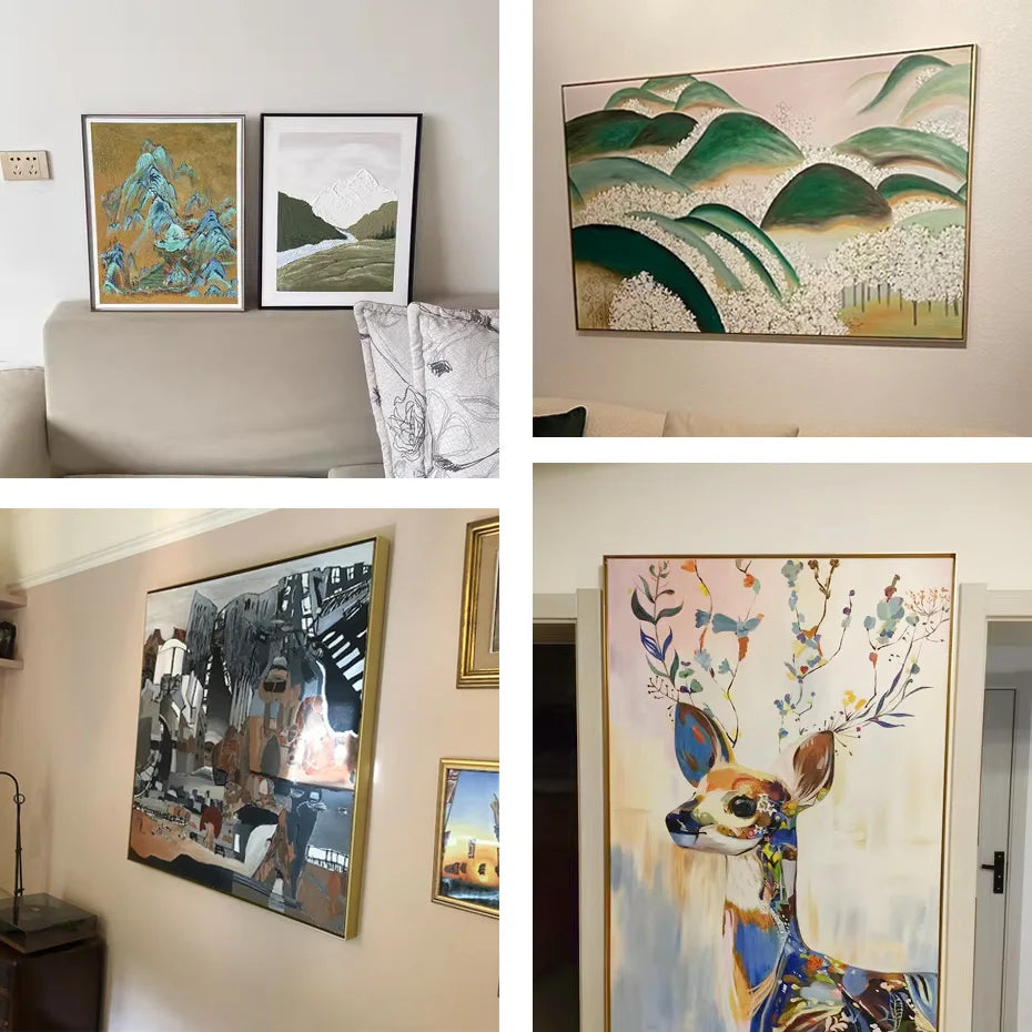Slim Metal Bezel Floating Canvas Picture Frame Brushed Gold Silver Sizes 60x90, 50x70, 40x50cm etc DIY Framing Kit Includes Outer Metal Frame + Inner Wood Frame