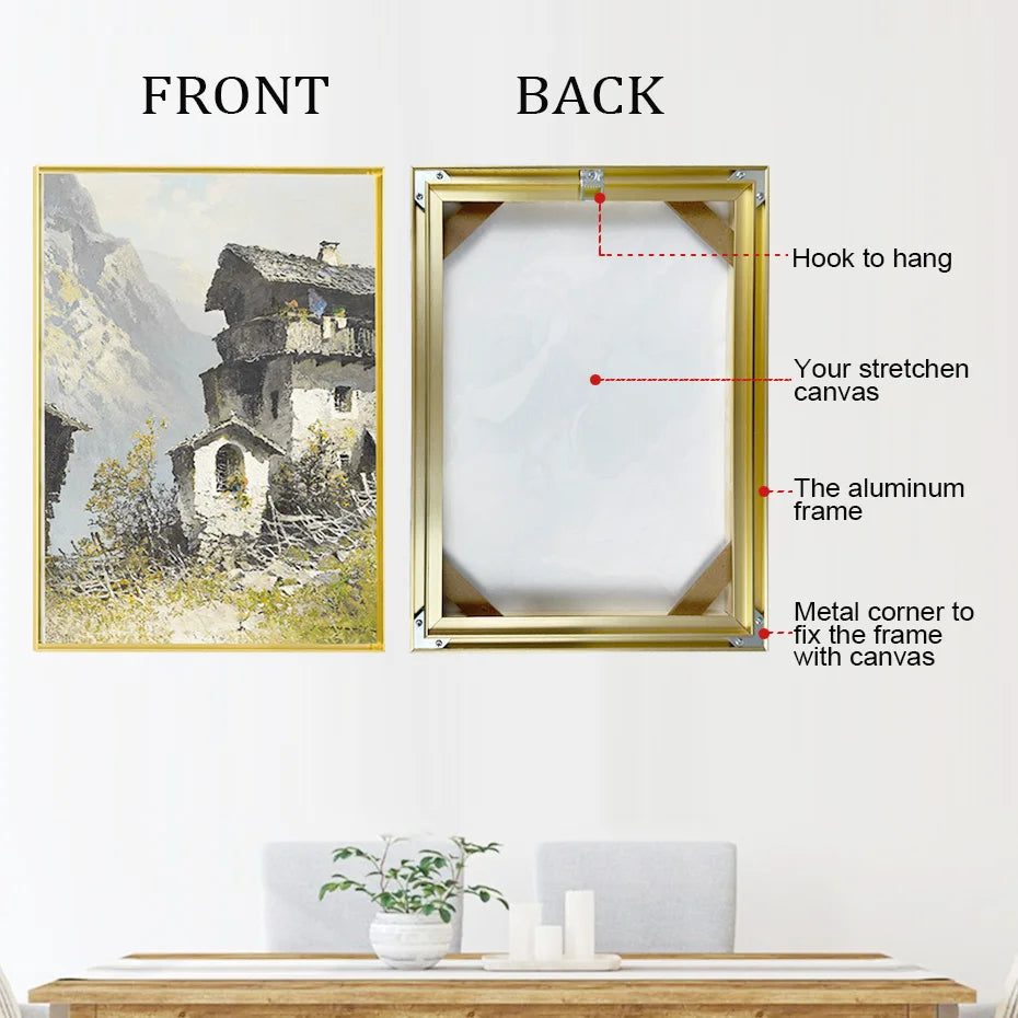 Slim Metal Bezel Floating Canvas Picture Frame Brushed Gold Silver Sizes 60x90, 50x70, 40x50cm etc DIY Framing Kit Includes Outer Metal Frame + Inner Wood Frame