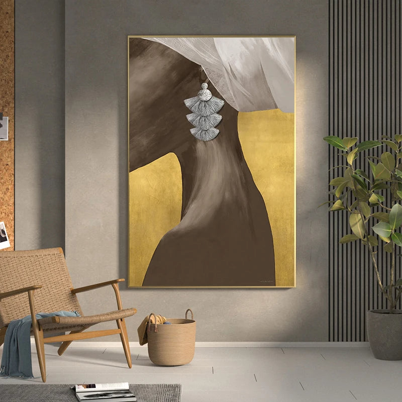 African Girl With Earring Wall Art Fine Art Canvas Prints - Modern Luxury Fashion Posters Pictures For Living Room Bedroom Contemporary Boutique Salon Art Decor
