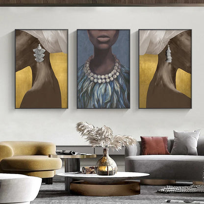African Girl With Earring Wall Art Fine Art Canvas Prints - Modern Luxury Fashion Posters Pictures For Living Room Bedroom Contemporary Boutique Salon Art Decor