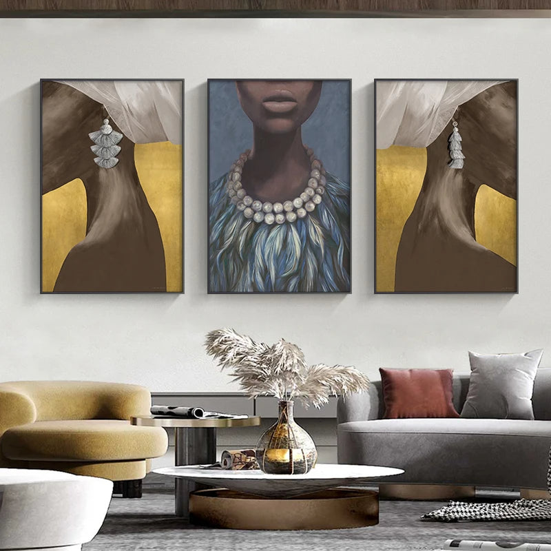 African Girl With Earring Wall Art Fine Art Canvas Prints - Modern Luxury Fashion Posters Pictures For Living Room Bedroom Contemporary Boutique Salon Art Decor