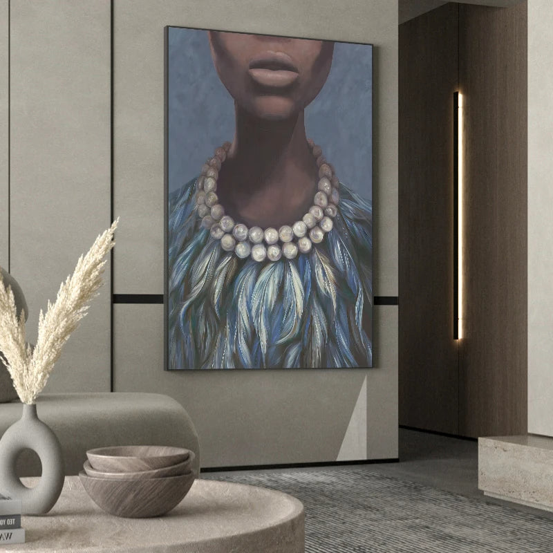 African Girl With Earring Wall Art Fine Art Canvas Prints - Modern Luxury Fashion Posters Pictures For Living Room Bedroom Contemporary Boutique Salon Art Decor
