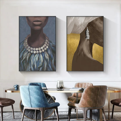 African Girl With Earring Wall Art Fine Art Canvas Prints - Modern Luxury Fashion Posters Pictures For Living Room Bedroom Contemporary Boutique Salon Art Decor