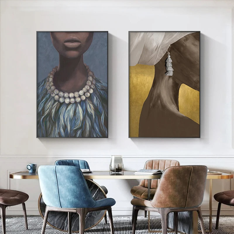 African Girl With Earring Wall Art Fine Art Canvas Prints - Modern Luxury Fashion Posters Pictures For Living Room Bedroom Contemporary Boutique Salon Art Decor