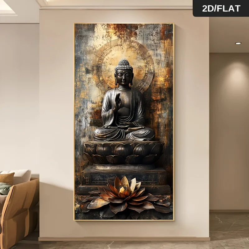 Auspicious Zen Buddha Meditation Wall Art – Bronze‑Tone with Lotus Symbolism & Calm Spiritual Energy for Modern Mindfulness Décor