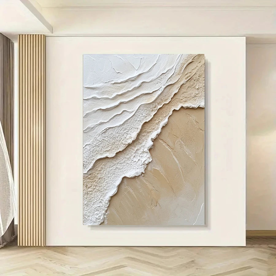 Beach Sand Seascape Ocean Waves Wall Art Fine Art Canvas Prints - Modern Coastal Wall Decor For Entrance Hallway Foyer Reception Room Art For Contemporary Interiors