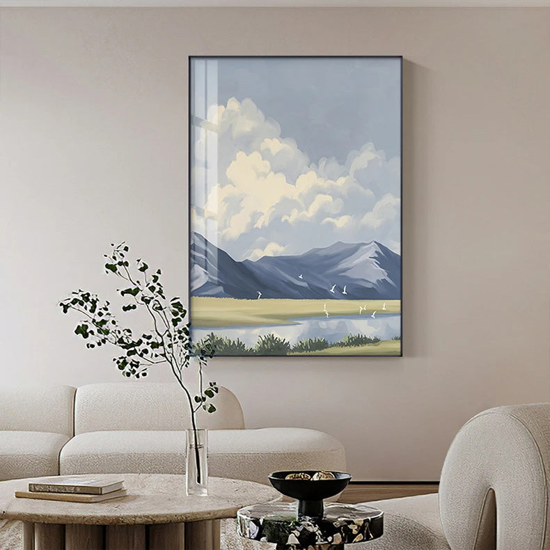 Big Blue Sky Mountain Lake Landscape Wall Art Fine Art Canvas Prints - Colorful Scenic Pictures For Living Room Bedroom Hotel Room Art For Modern Home Decor.