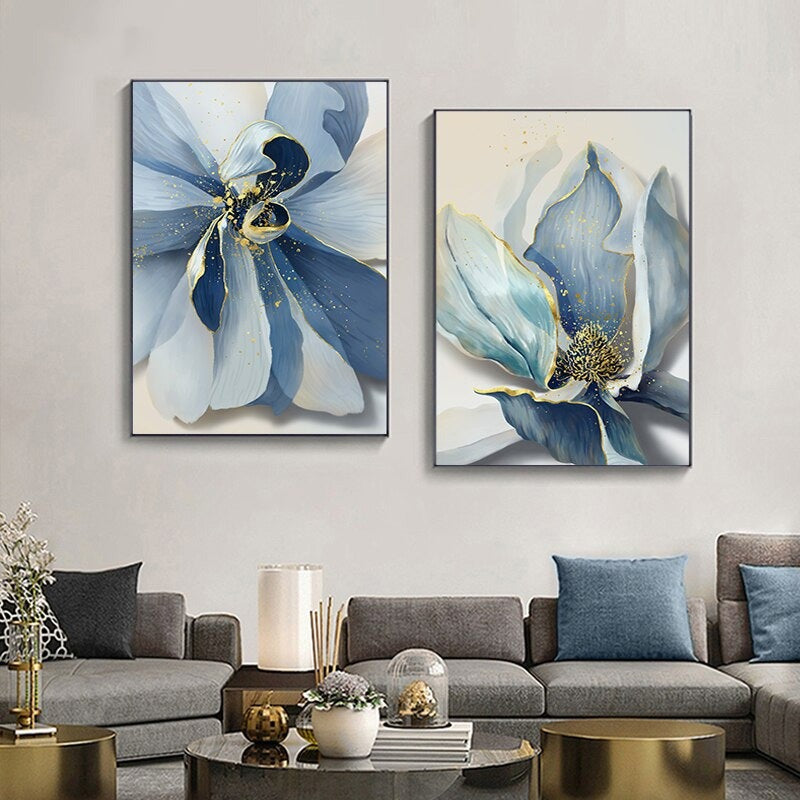 Big Floral Abstract Wall Art Fine Art Canvas Prints - Modern Botanical Artwork For Foyer Living Room Office Art For Contemporary Interiors