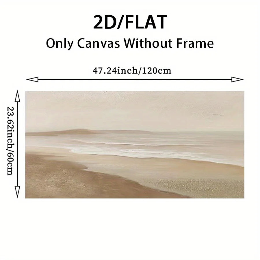 Big Sizes Minimalist Beige Coastal Wall Art – Soft Sand & Gentle Wave Seascape – Modern Unframed Canvas Print for Contemporary Home Décor