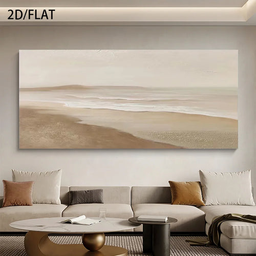 Abstract landscape painting in a modern living room setting