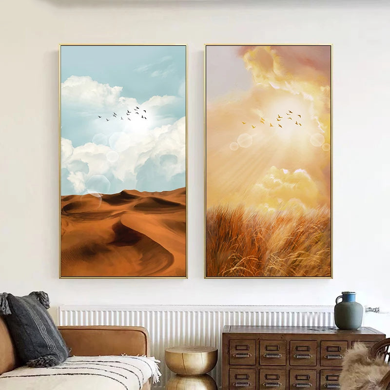 Big Sky Abstract Landscape Wall Art Fine Art Canvas Prints - Tall Vertical Format Pictures For Living Room Dining Room Entrance Hallway Foyer Art Decor.