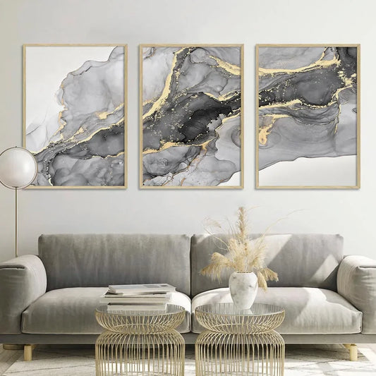 Black Beige Grey Abstract Marble Print Wall Art Fine Art Canvas Prints - Chic Abstract Art For Bedroom Living Room Dining Room Art For Modern Interiors