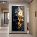 Black & Gold Split Skull Wall Art – Modern Textured Abstract Relic Design Canvas Print Artwork for Bold Living Room & Luxury Statement Home Decor