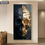 Black & Gold Split Skull Wall Art – Modern Textured Abstract Relic Design Canvas Print Artwork for Bold Living Room & Luxury Statement Home Decor