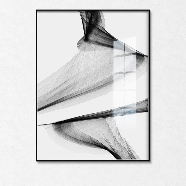 Black White Flowing Lines Abstract Minimalist Wall Art Fine Art Canvas Prints - Pictures For Modern Apartment Living Room Dining Room Art For Contemporary Interiors