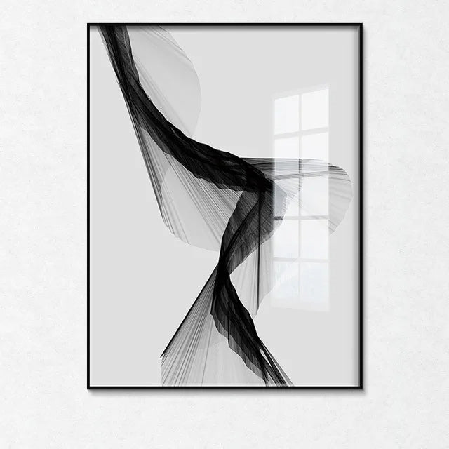 Black White Flowing Lines Abstract Minimalist Wall Art Fine Art Canvas Prints - Pictures For Modern Apartment Living Room Dining Room Art For Contemporary Interiors