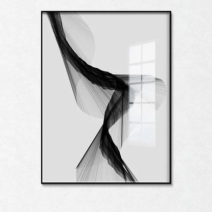 Black White Flowing Lines Abstract Minimalist Wall Art Fine Art Canvas Prints - Pictures For Modern Apartment Living Room Dining Room Art For Contemporary Interiors